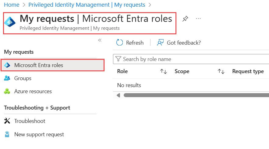 Screenshot of My requests - Microsoft Entra ID page showing your pending requests