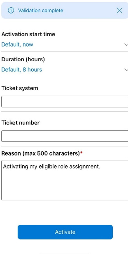 Screenshot of the mobile app showing the validation process has completed. The image shows an Activate button.