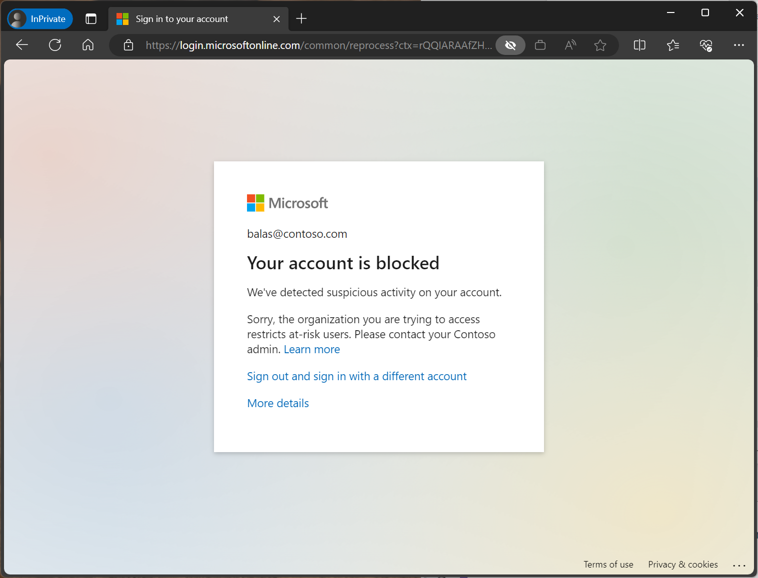 A screenshot showing your account is blocked screen.