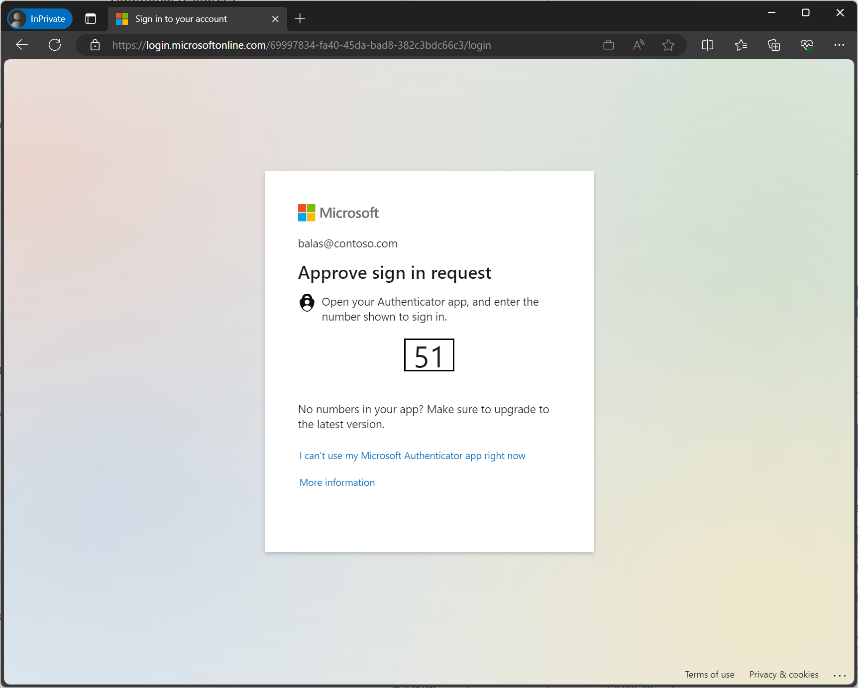 A screenshot showing a multifactor authentication prompt at sign in.