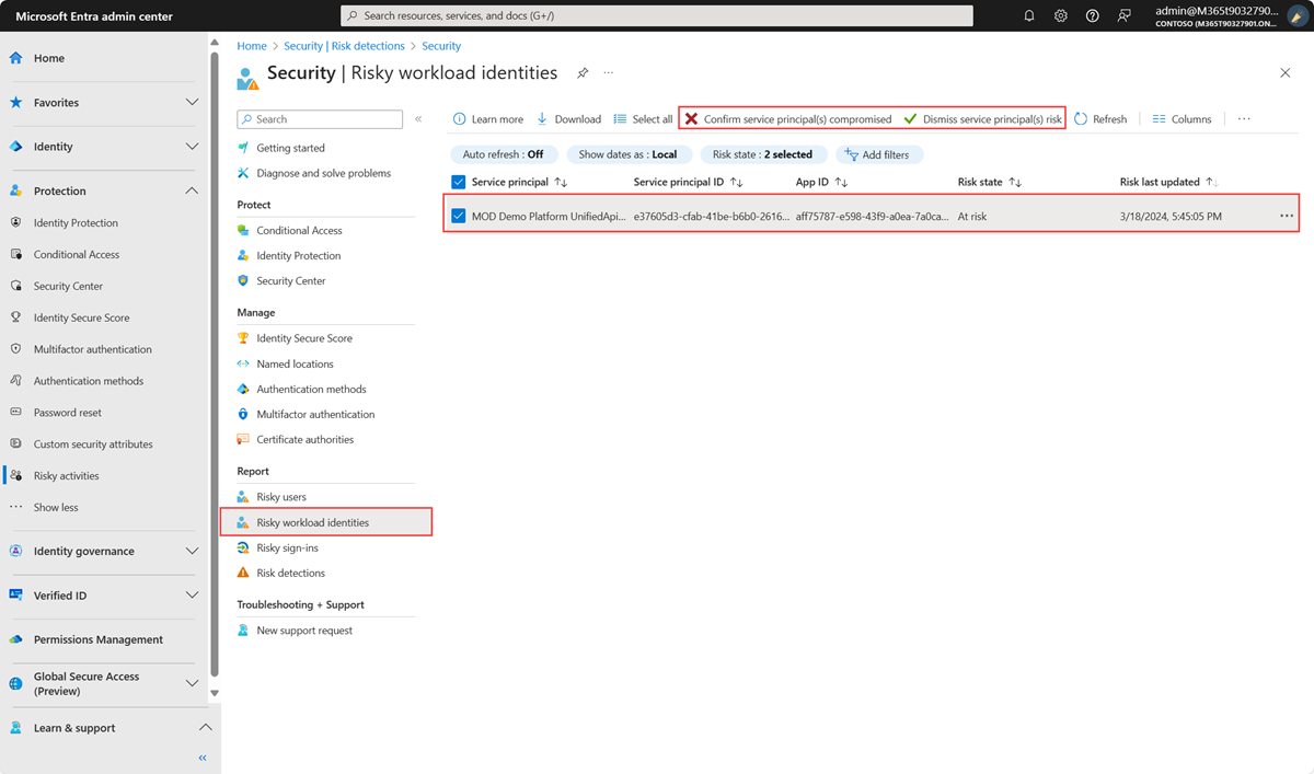 Confirm workload identity compromise or dismiss the risk.