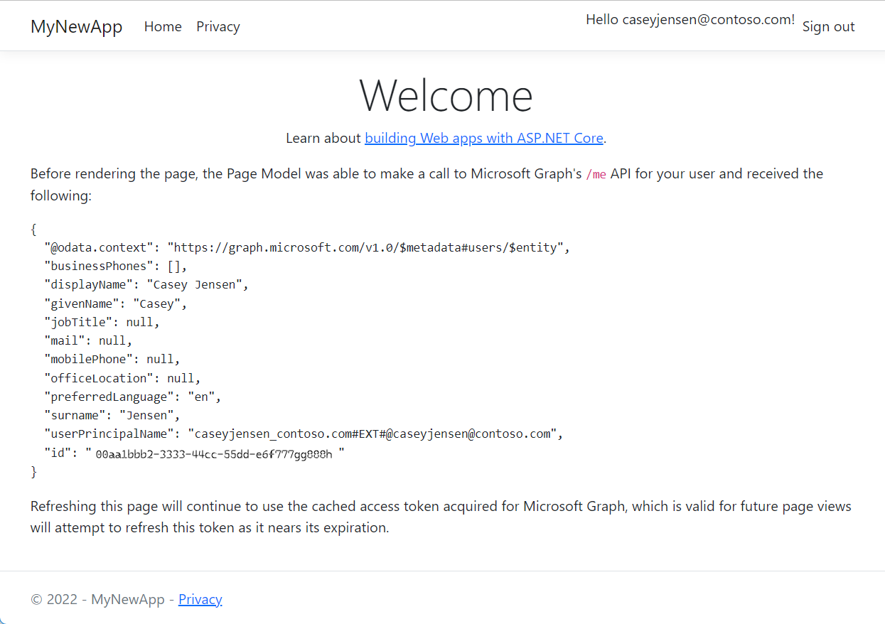 Screenshot depicting the results of the API call.