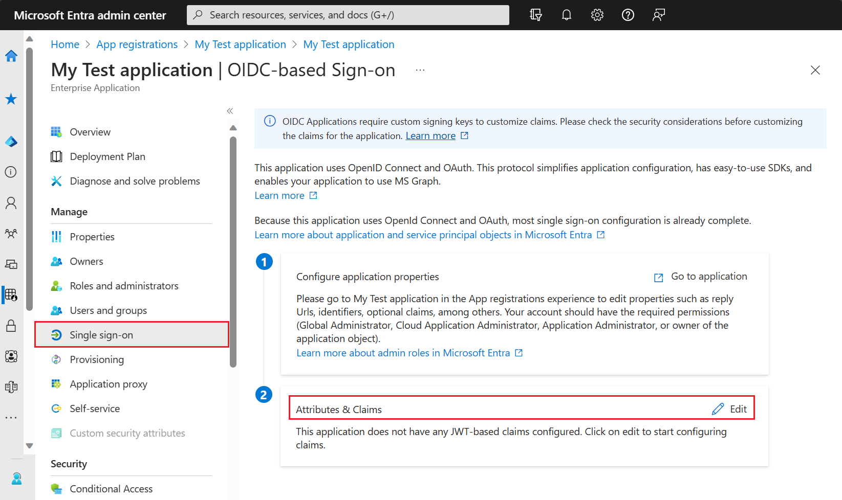 Screenshot that shows how to configure app claims.