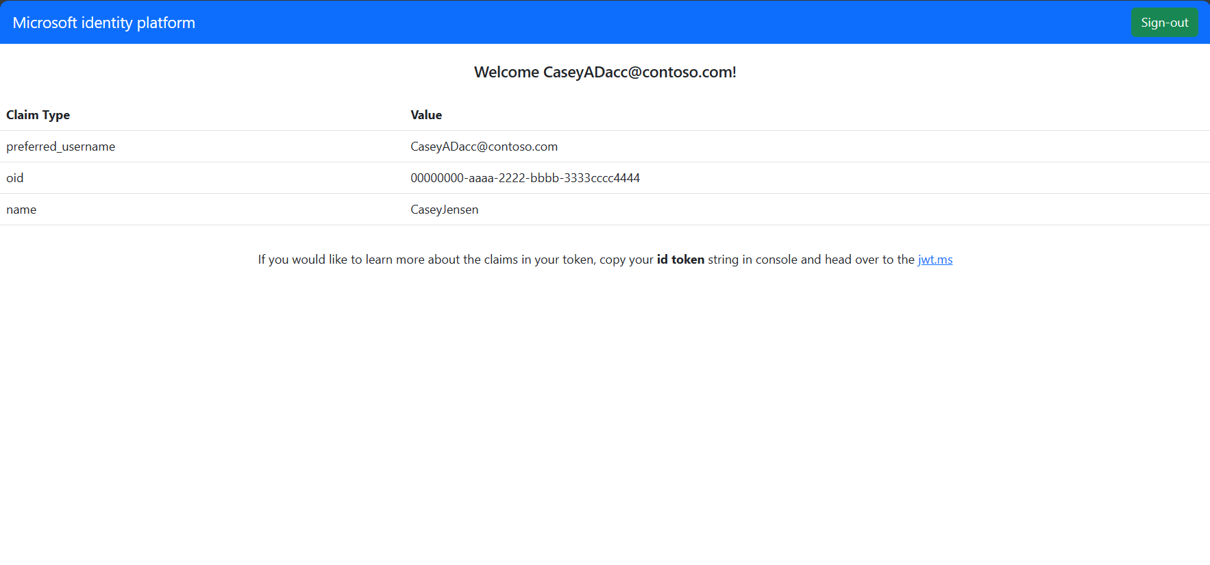 Screenshot of JavaScript App depicting the results of the API call.