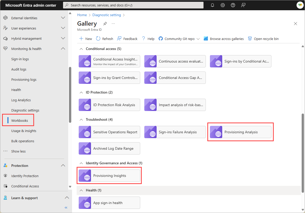 Application provisioning workbooks
