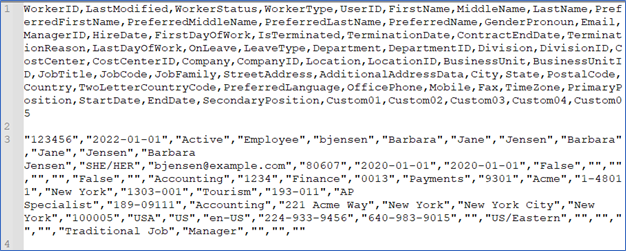 Screenshot of CSV columns for mapped attributes.