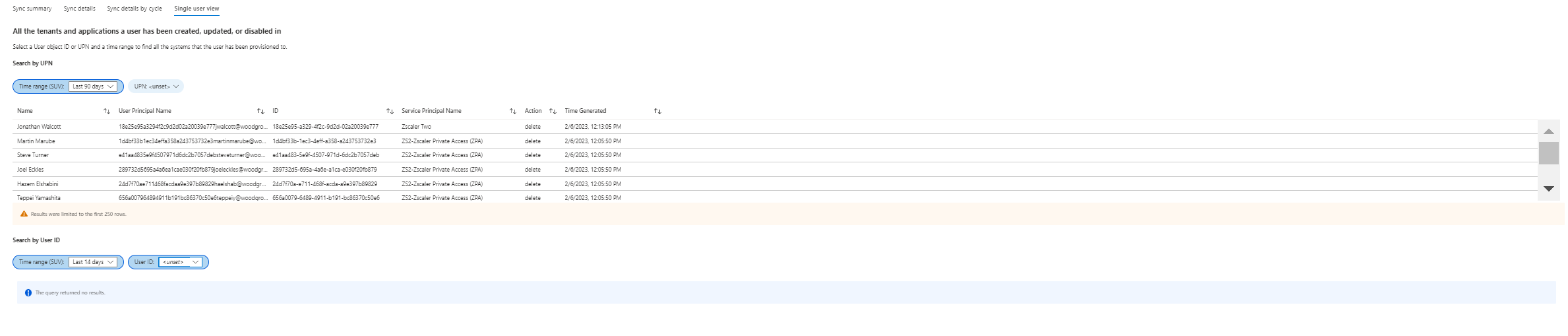 Screenshot of the single user view.