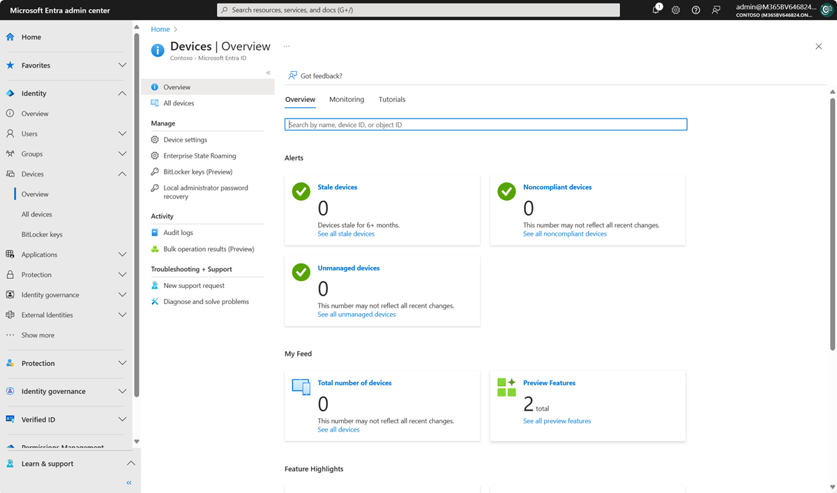Screenshot that shows the devices overview.