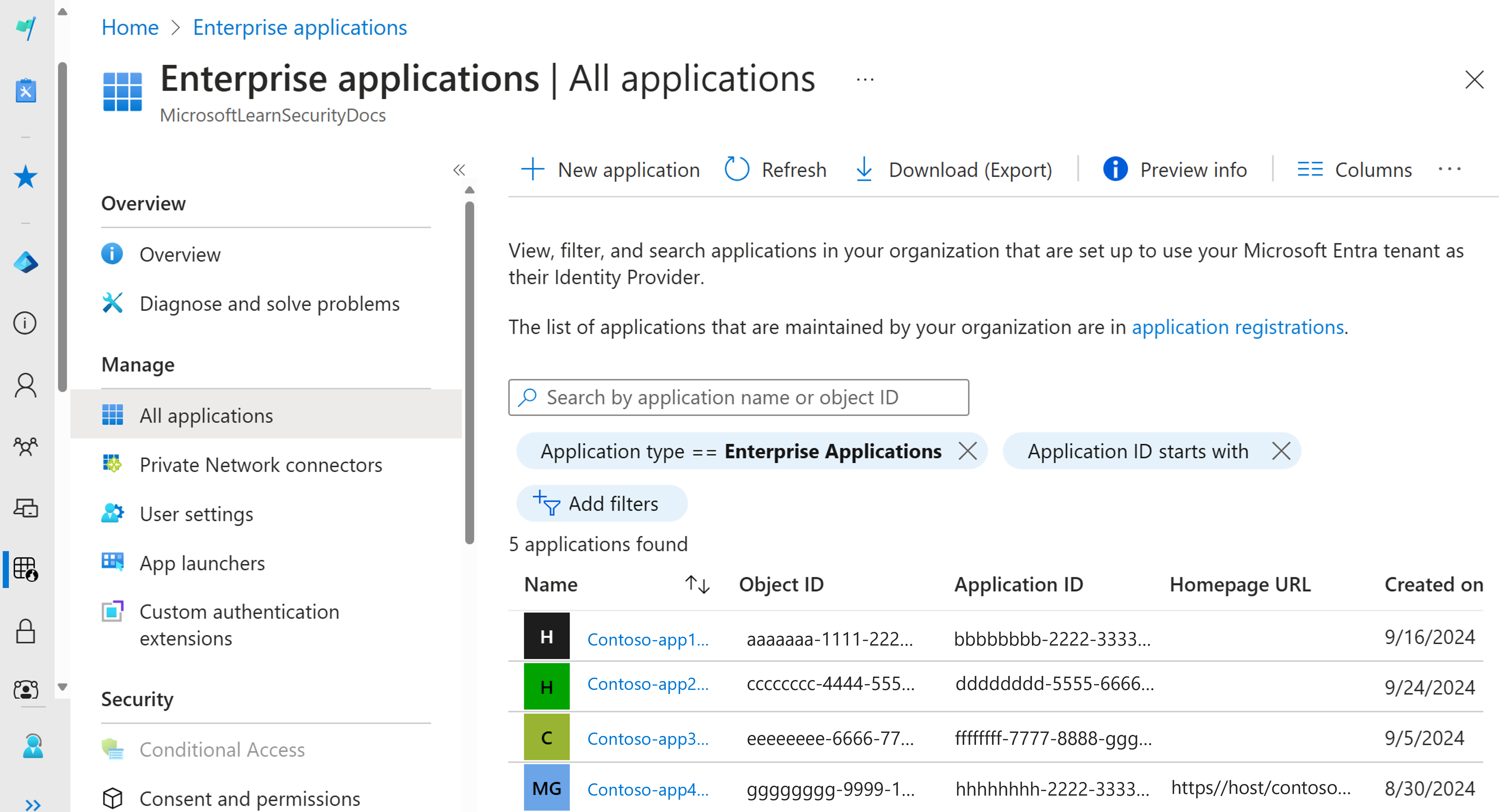 View the registered applications in your Microsoft Entra tenant.