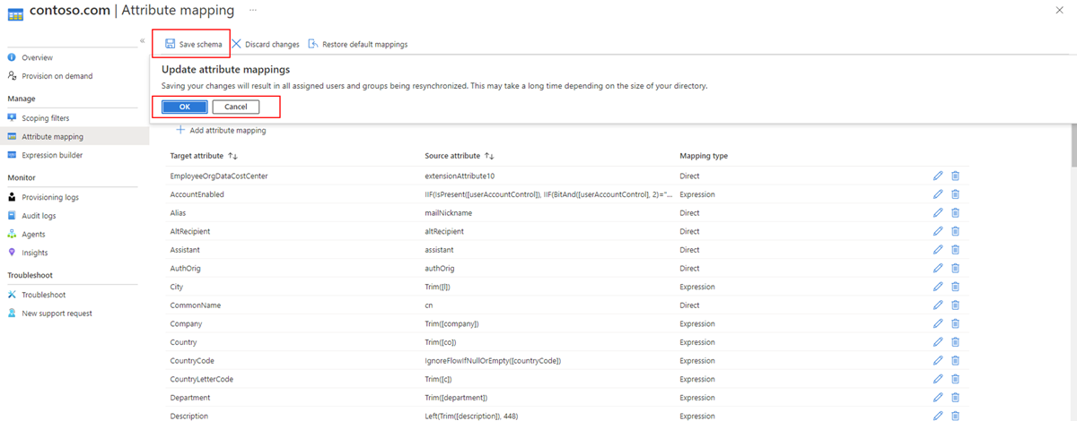 Screenshot of saving schema.