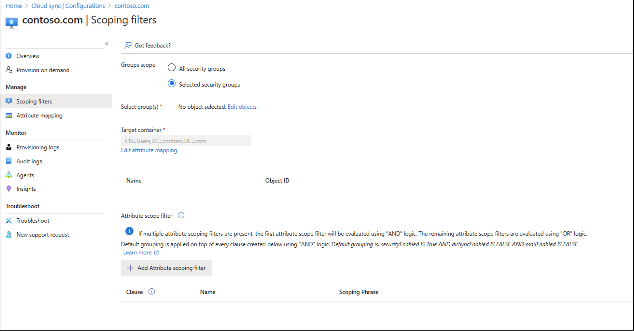 Screenshot of the scoping filters sections.
