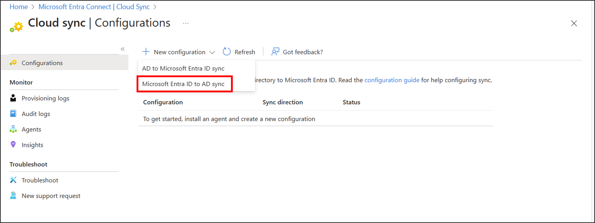 Screenshot of configuration selection.