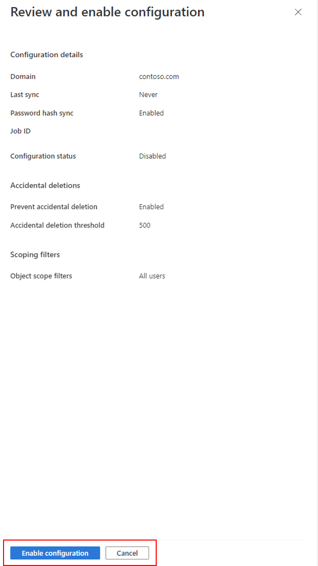 Screenshot of enabling a configuration.