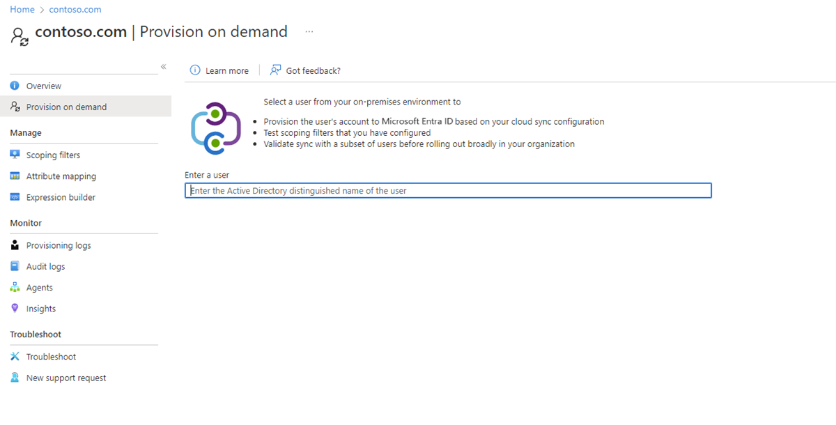 Screenshot of on-demand provisioning.
