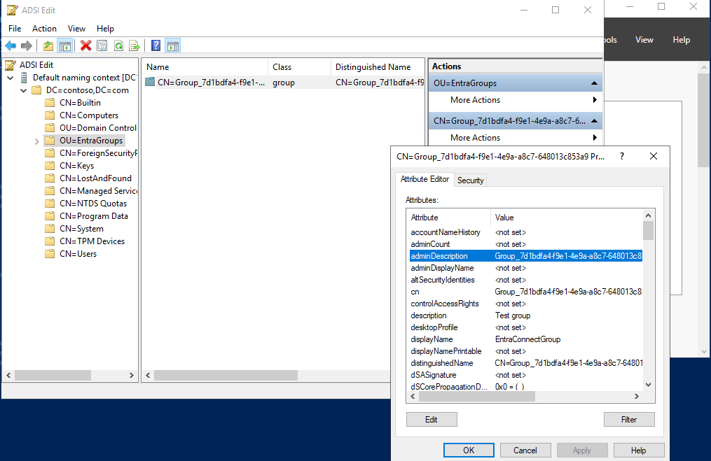 Screenshot that shows the adminDescription attribute.