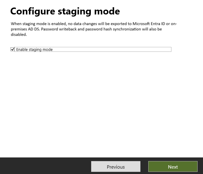 Screenshot that shows enabling staging mode.