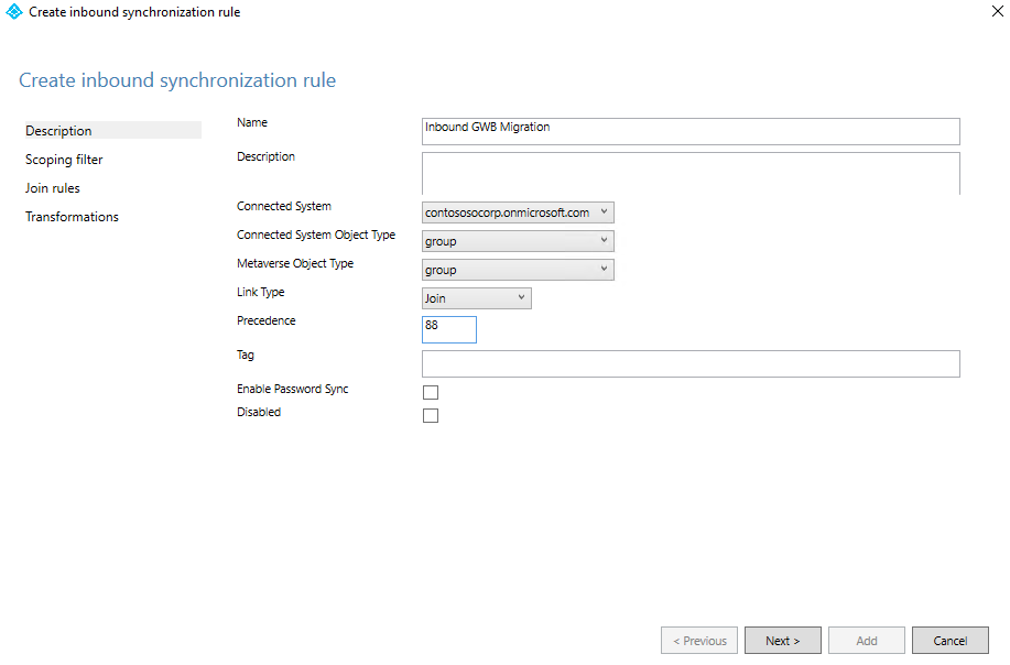 Screenshot that shows the inbound sync rule.