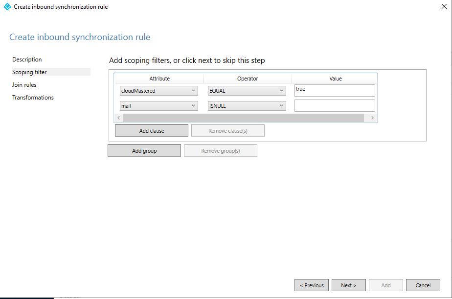 Screenshot that shows the scoping filter.