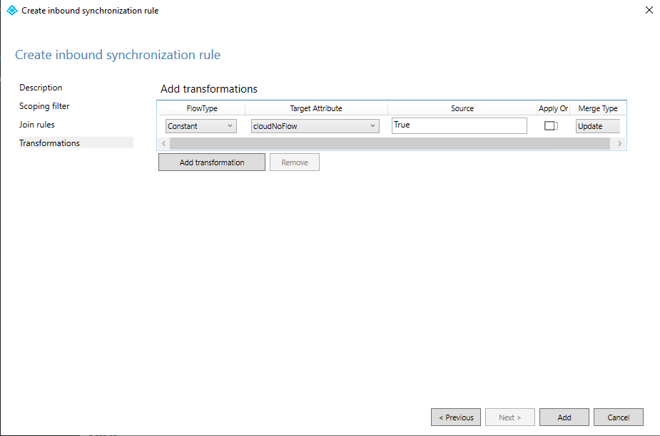 Screenshot that shows adding transformations.