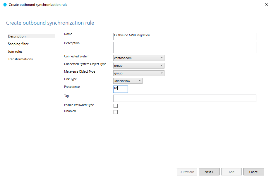 Screenshot that shows the outbound sync rule.