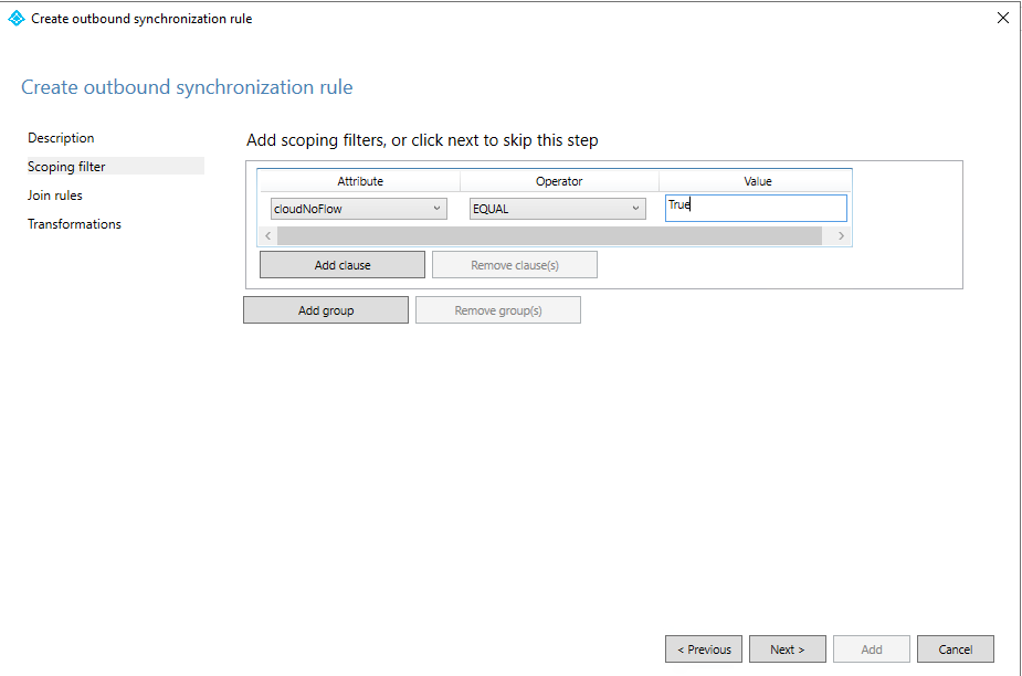 Screenshot that shows the outbound scoping filter.