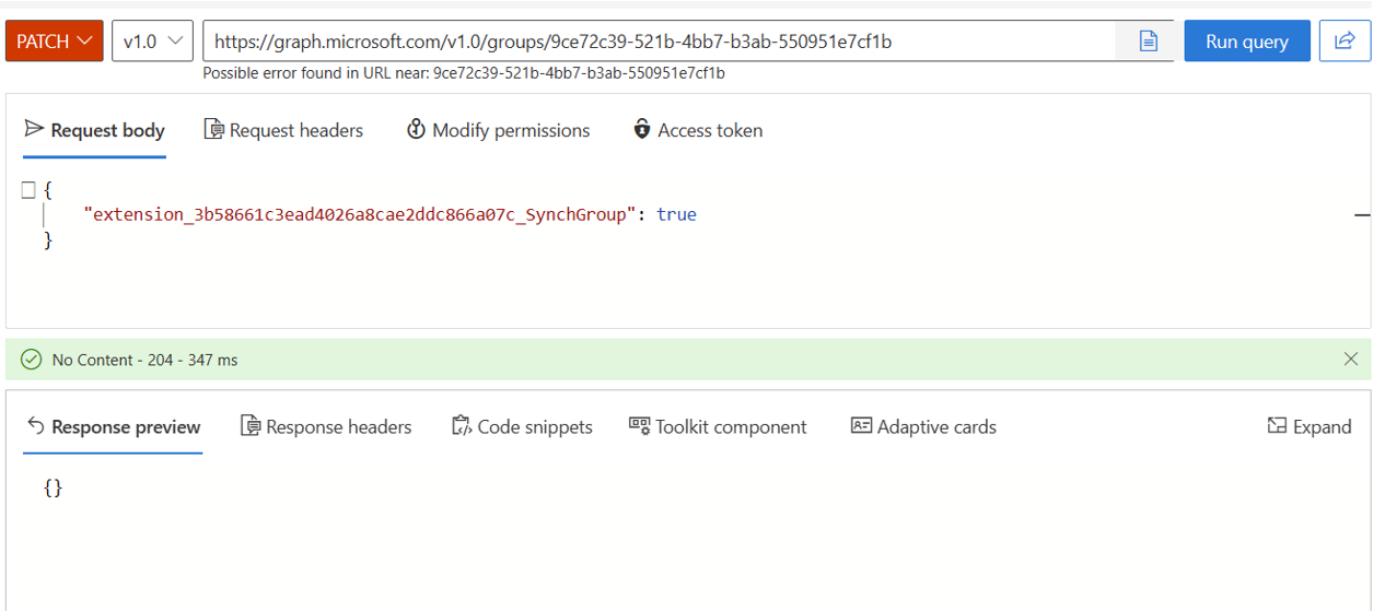 Screenshot of running the graph query.