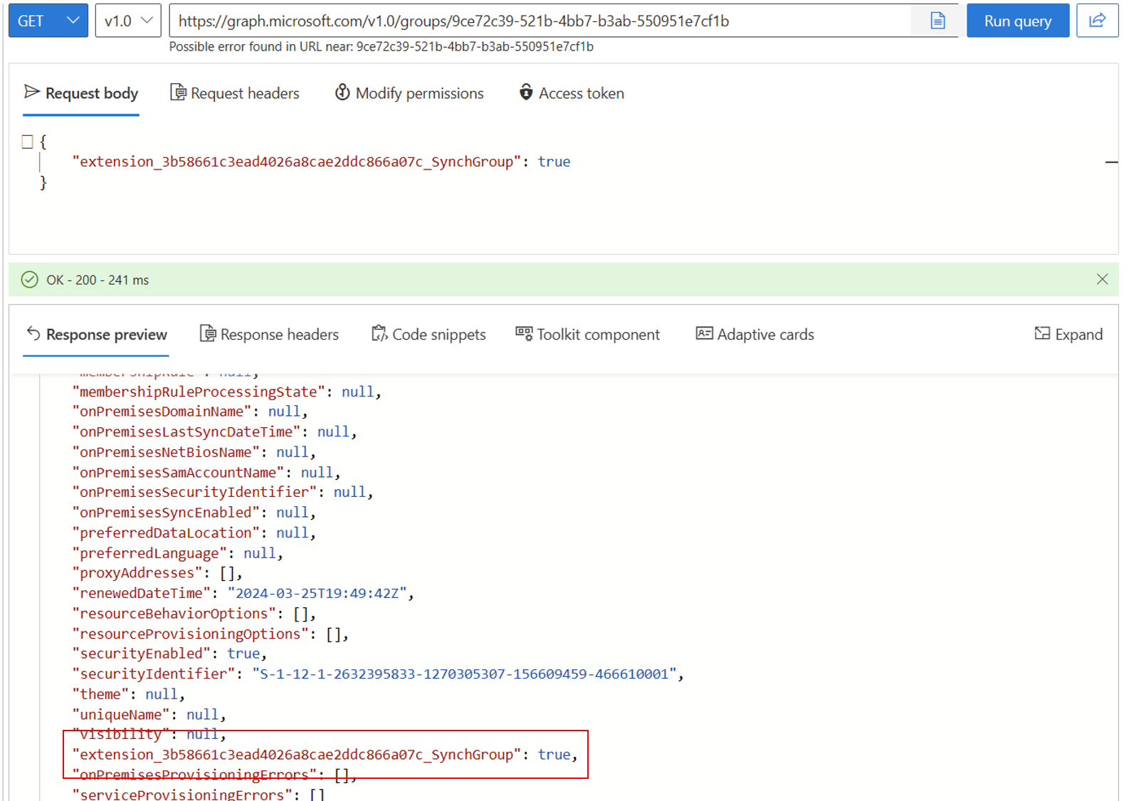 Screenshot of group properties.