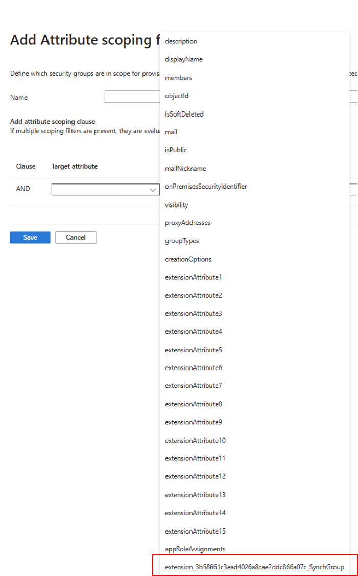 Screenshot of available attributes.