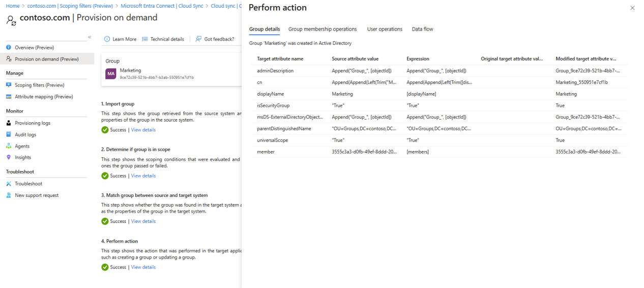 Screenshot of successful provision.