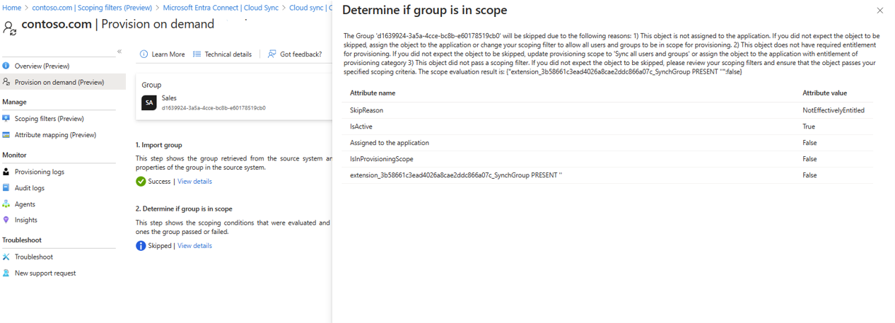 Screenshot of provisioning being blocked.