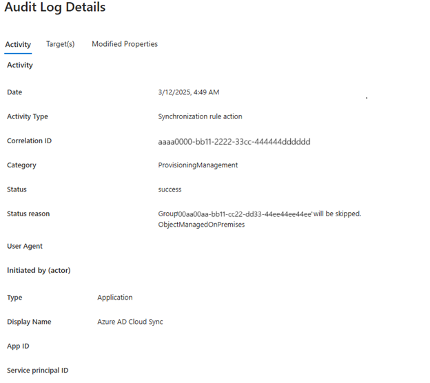Screenshot of Audit log details.