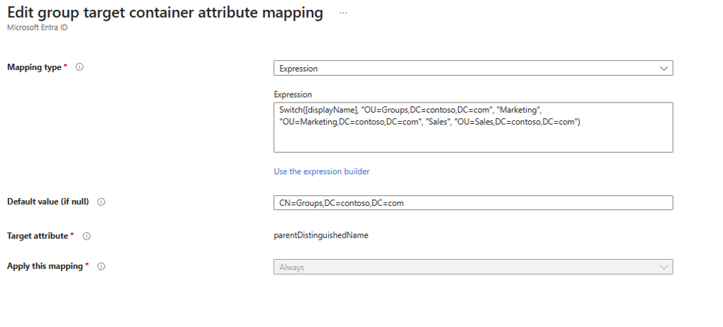 Screenshot of how to change the default value of the OU.