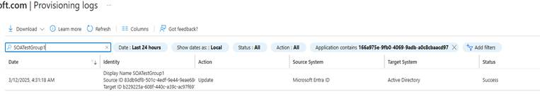 Screenshot of the Provisioning logs.