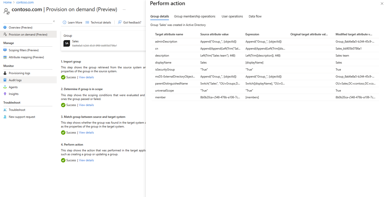 Screenshot of successful provisioning on demand.