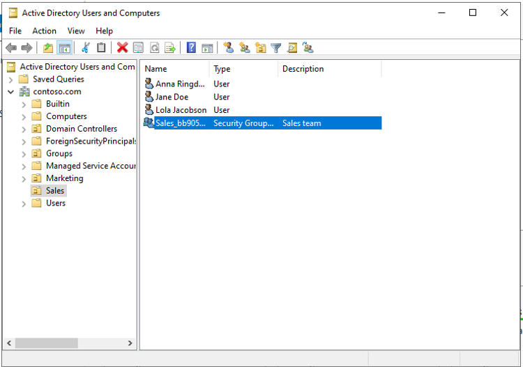 Screenshot of the newly provisioned group.