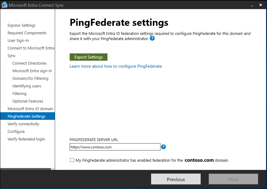 Screenshot of the export settings page.