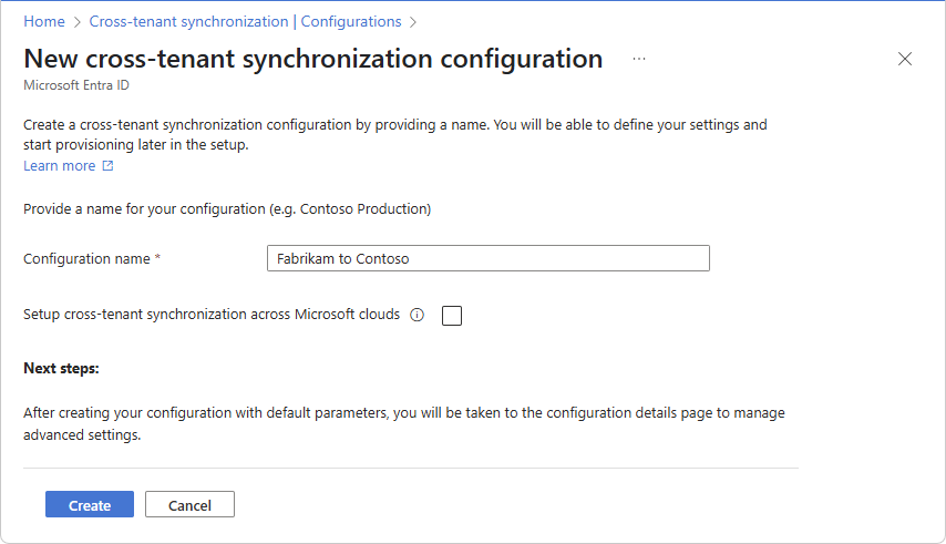 Screenshot of a new configuration that shows the name.
