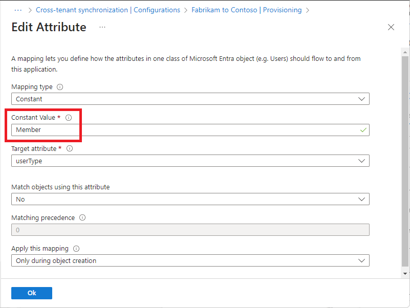 Screenshot of the Edit Attribute page that shows the Member attribute.