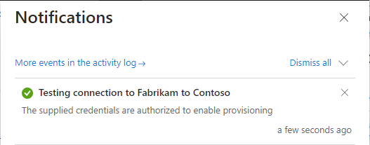 Screenshot that shows a testing connection notification.