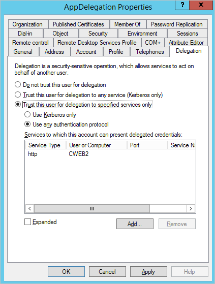 Delegation Screenshot of Citrix ADC SAML Connector for Microsoft Entra configuration - Delegation under Properties pane.