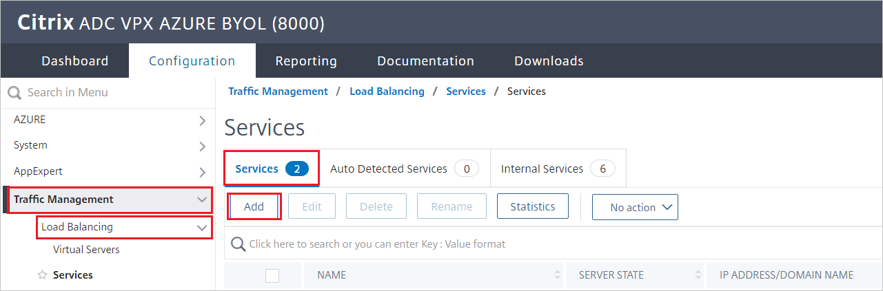 Service pane Screenshot of Citrix ADC SAML Connector for Microsoft Entra configuration - Services pane.