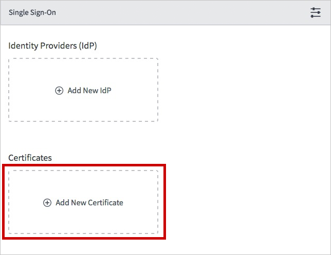 Configure single sign-on Screenshot of Single Sign-On dialog box, with Add New Certificate highlighted