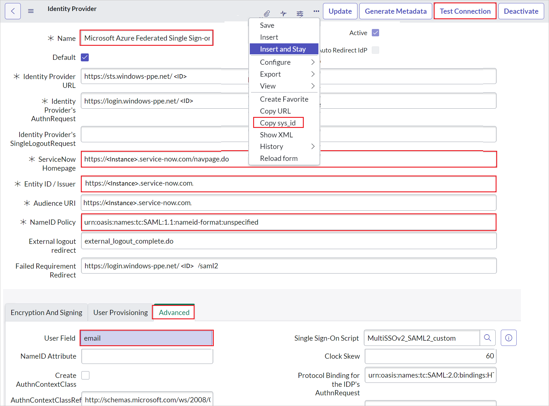 Configure single sign-on Screenshot of Identity Provider