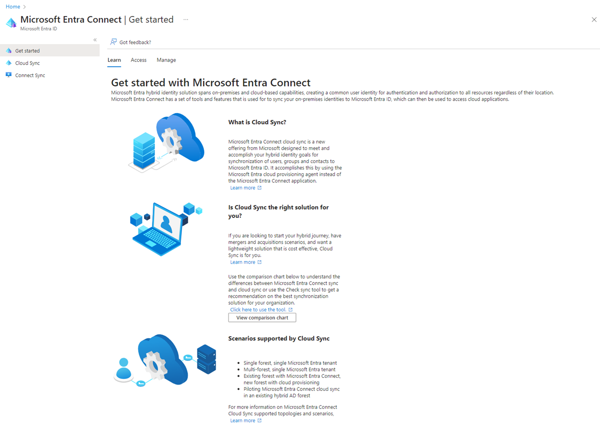 Screenshot that shows the Get started screen.