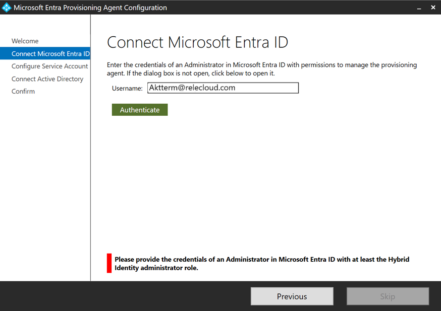 Screenshot that shows the Connect Microsoft Entra ID screen.