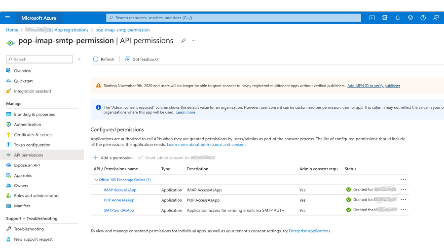 Screenshot of how to grant admin consent.