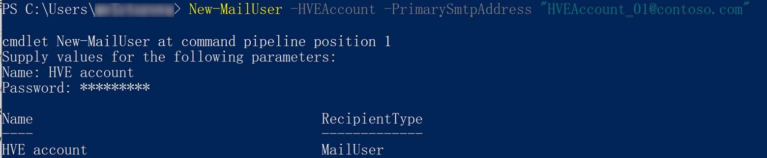 Screenshot of name and password for the account.