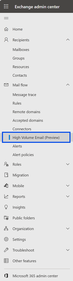 Screenshot of create high volume email account.