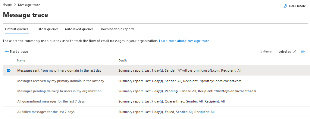 The Message trace page in the new EAC.