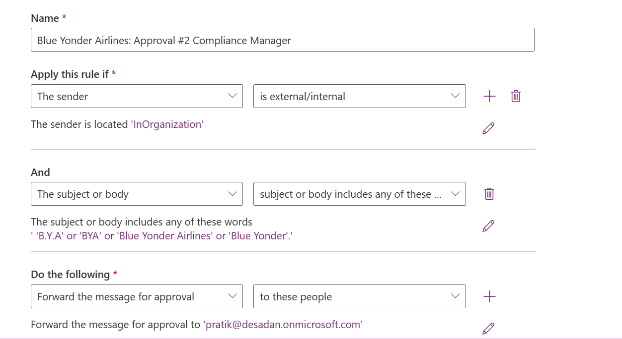 Screenshot that shows the second-level approval rule, with same criteria.